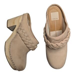 Dolce Vita Hila Natural Beige Nubuck Leather Braided Band Wooden Heel Clogs 9